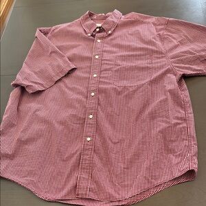 Eddie Bauer Men's Burgandy Gingham Button Down Shirt XL